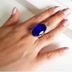 Anel cristal azul safira - 28x17mm - Modelo Fiorela