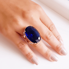 Anel cristal azul safira oval 30x20mm - modelo Morgana  
