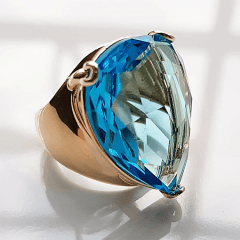 Anel cristal azul aquamarine formato gota 25x18mm - modelo Energy 