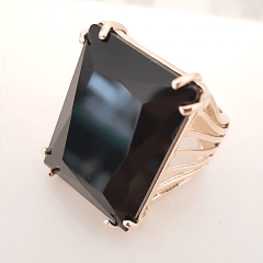 Anel cristal preto ônix retangular 20x25mm  modelo EMMA
