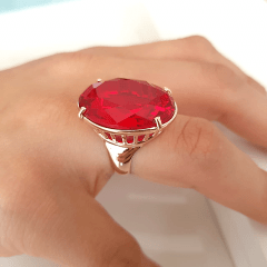 Anel cristal vermelho rubi  oval 25x18mm - Modelo Dama 