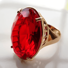 Anel cristal vermelho rubi  oval 25x18mm - Modelo Dama 