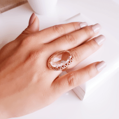 Anel cristal white oval 25x15mm  - modelo Cecília