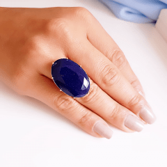 Anel quartzo azul oval 30x20mm - Modelo Victoria  