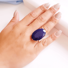 Anel quartzo azul oval 30x20mm - Modelo Victoria  