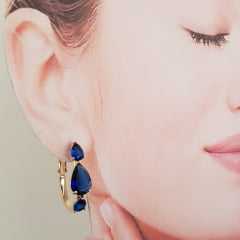 Brinco argola Lorena - com cristais azul safira