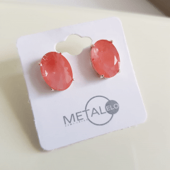 #Brinco botão oval de cristal cherry 10x14mm