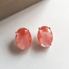 #Brinco botão oval de cristal cherry 10x14mm