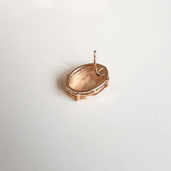Brinco botão cristal pêssego morganita- oval 14x10mm