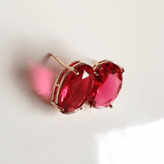 Brinco botão cristal rosa turmalina-oval 10x14mm