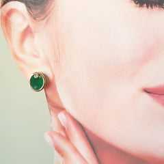 Brinco botão cristal verde esmeralda e zircônia -oval 12x10mm - 2