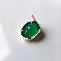Brinco botão cristal verde esmeralda e zircônia -oval 12x10mm - 2