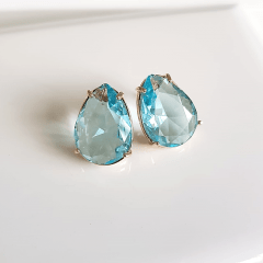 Brinco gota de cristal azul aquamarine- 18x13mm