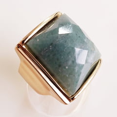 1-Anel pedra natural quartzo verde - banhado a ouro - 