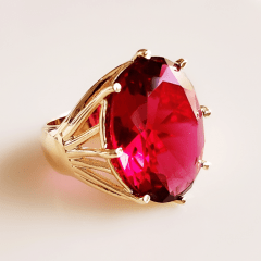 1-Anel de cristal rosa turmalina - modelo Letícia