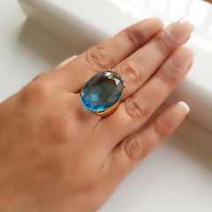 Anel cristal azul aquamarine 25X18mm - Modelo Dama