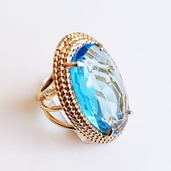 anel cristal azul aquamarine 33x21mm - Modelo Amarilis
