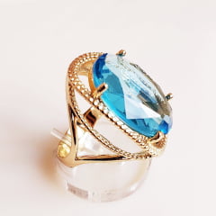 Anel cristal azul aquamarine oval 15x20mm 