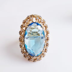 anel cristal azul aquamarine oval 25x15mm  com zircônias - modelo Tarsila 