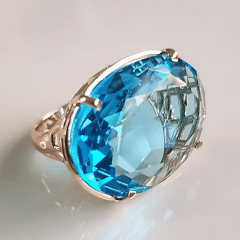 1-Anel cristal azul aquamarine oval 25x18mm - Modelo Xadrez   