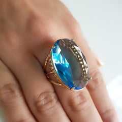 Anel cristal azul aquamarine oval 30x20mm - modelo Brigite  