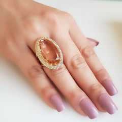 anel cristal pêssego morganita 30x20mm - Modelo Amarilis  