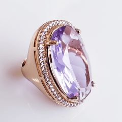 Anel cristal liláse zircônia oval 15x25mm