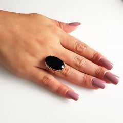 anel cristal preto ônix 25x15mm - modelo Presence