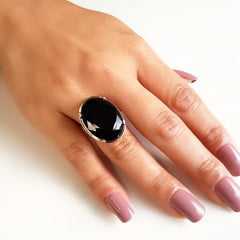 anel cristal preto ônix 25x18mm - modelo Adam