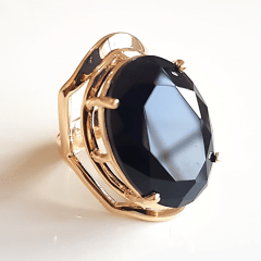Anel cristal preto ônix oval - 25x18mm  - modelo Ivy