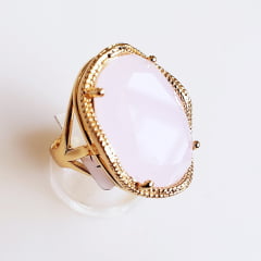 *Anel cristal rosa leitoso oval 15x20mm  -1   