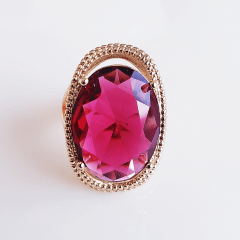 Anel cristal rosa turmalina oval 15x20mm