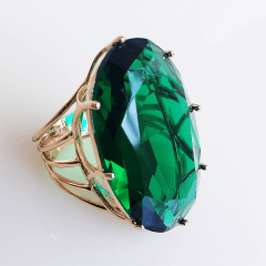 Anel cristal verde esmeralda 2 oval 30x20mm - Modelo Victoria  