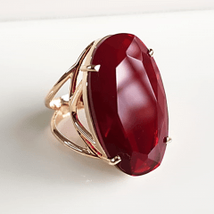 Anel cristal vermelho rubi oval 25x15mm - modelo Clarice 