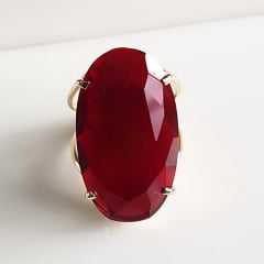 Anel cristal vermelho rubi oval 25x15mm - modelo Clarice 