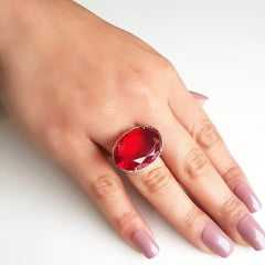 Anel cristal vermelho rubi oval 25x18mm - Modelo Xadrez