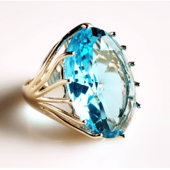 Anel de cristal azul aqua - modelo Melissa - banhado a ouro   