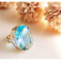 Anel de cristal azul AQUA - modelo Sacha - banhado a ouro    