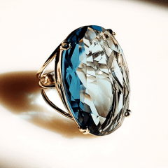 1-Anel de cristal azul aquamarine - modelo Dominique - banhado a ouro  