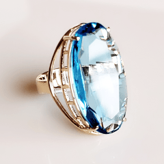 1-Anel de cristal azul aquamarine - modelo Iris - banhado a ouro  