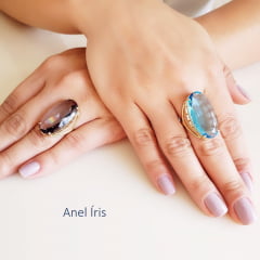 1-Anel de cristal azul aquamarine - modelo Iris - banhado a ouro  