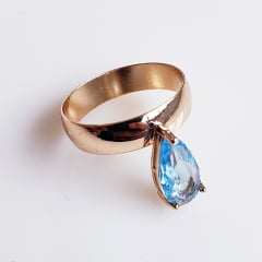 Anel de cristal azul aquamarine - modelo Princess1 - banhado a ouro    