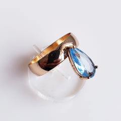 Anel de cristal azul aquamarine - modelo Princess1 - banhado a ouro    