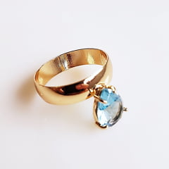 Anel de cristal azul claro aquamarine- banhado a ouro  