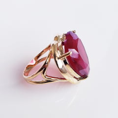 *Anel de cristal rosa turmalina fusion- modelo Coração - banhado a ouro      
