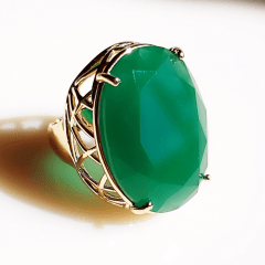 Anel de cristal verde esmeralda - modelo Antonina - banhado a ouro 