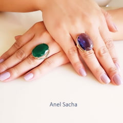 1-Anel de cristal verde esmeralda - modelo Sacha - banhado a ouro  