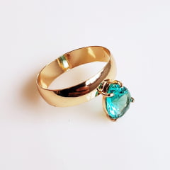 Anel de cristal verde turmalina - banhado a ouro