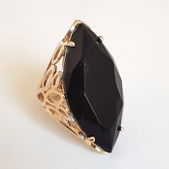 Anel Ully cristal preto ônix - formato navete 