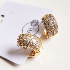 ZERO-*Brinco argola com zircônias white 14x08 mm - banhado a ouro 